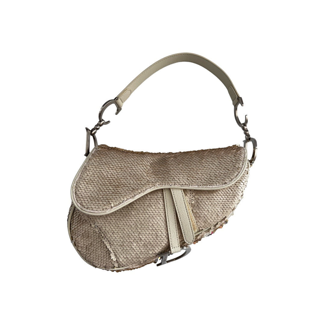 Vintage Dior cream reversible sequin saddle bag(Matte/radiate)